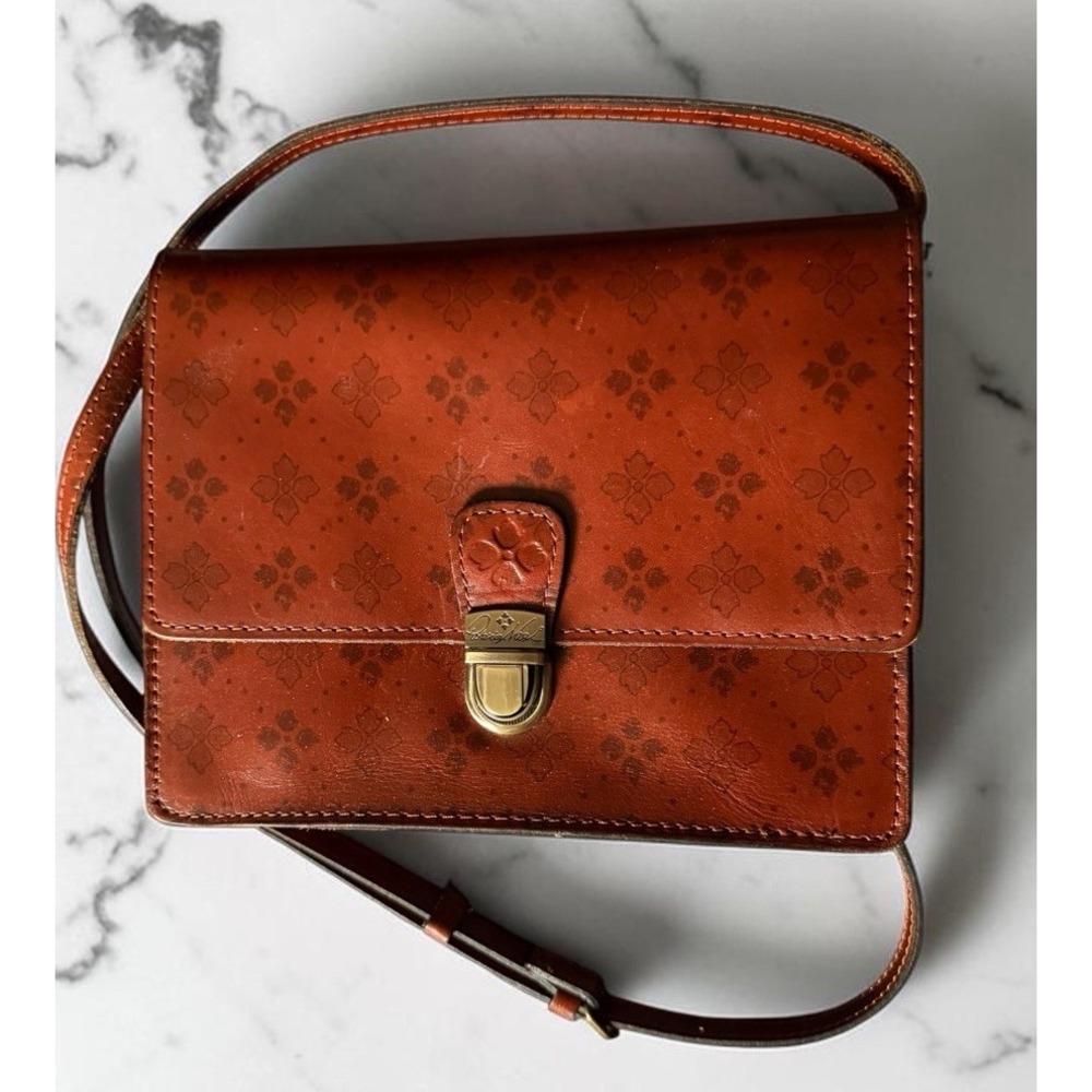Patricia Nash Signature Floret Brown Leather Crossbody Bag PushLock Floral Purse - Picture 2 of 16
